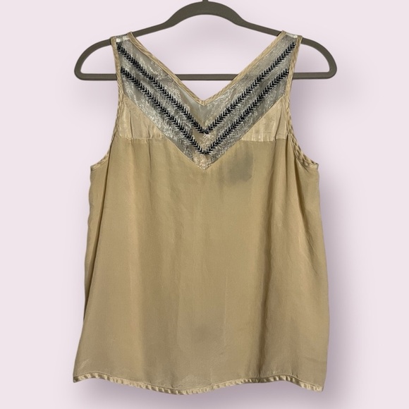 Fletcher by Lyell Tops - Fletcher by Lyell Light Tan Button Back Silk Tank Blouse